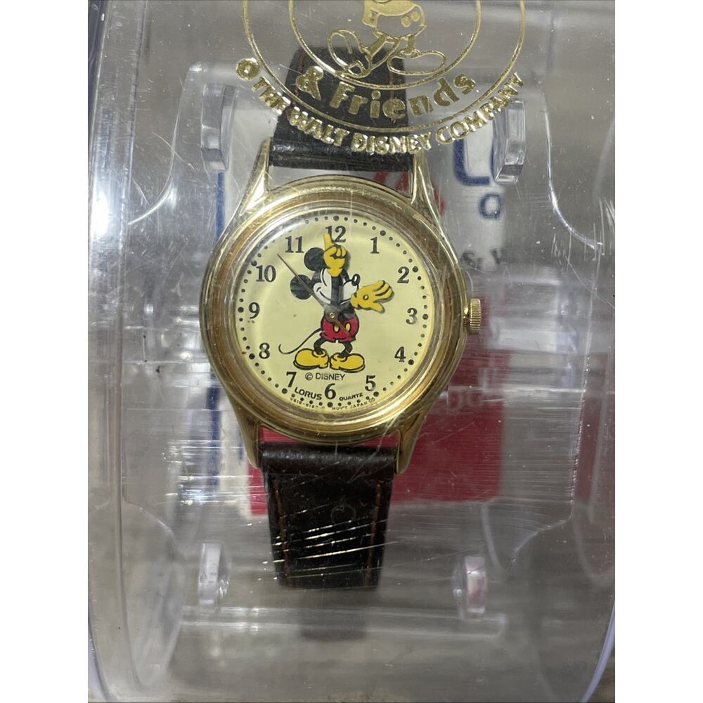 Vintage Disney Mickey Mouse Lorus Leather Band Watch Water Resistant Gold Tone - Picture 6 of 16